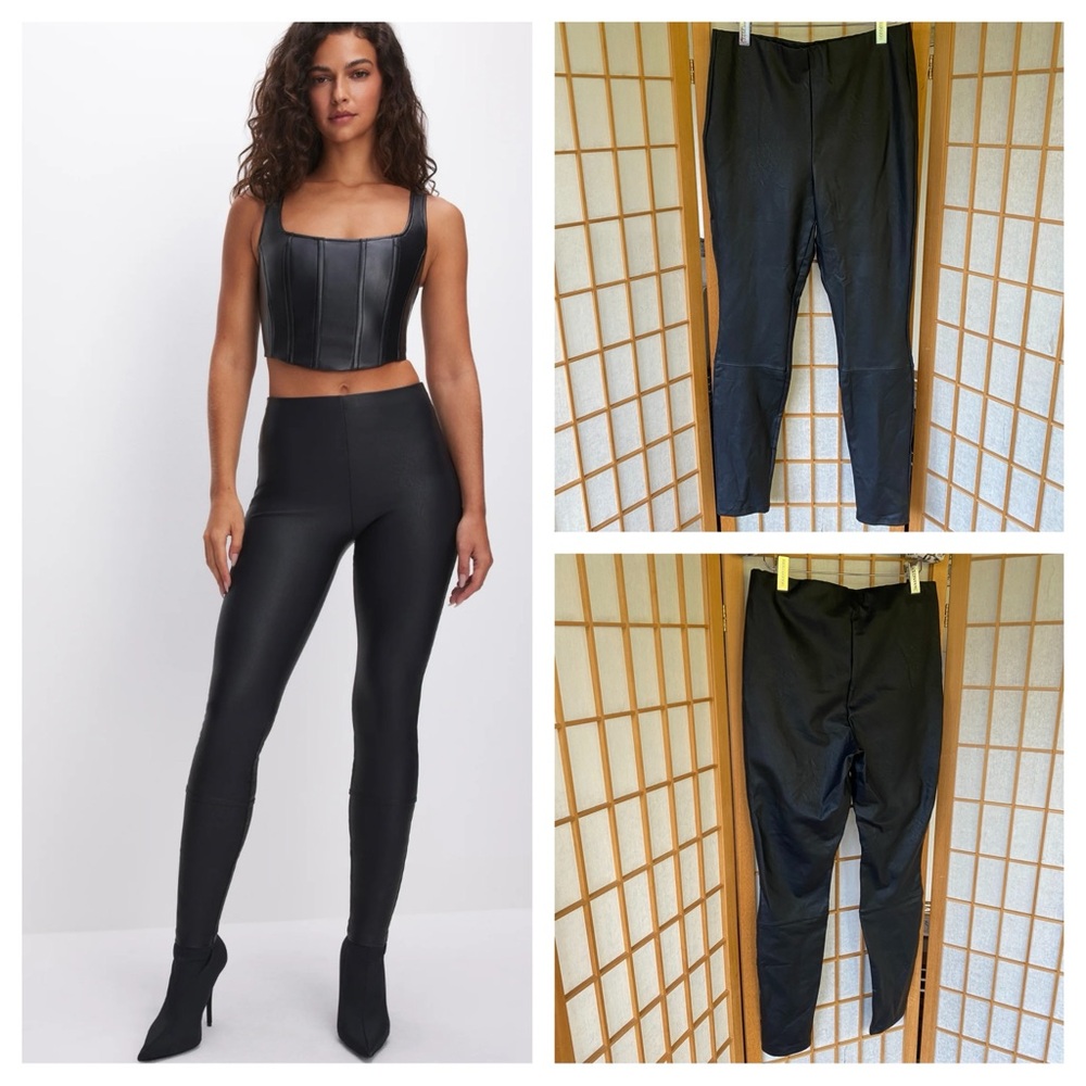 Good American Good Waist Black Faux Leather Leggings SZ 4